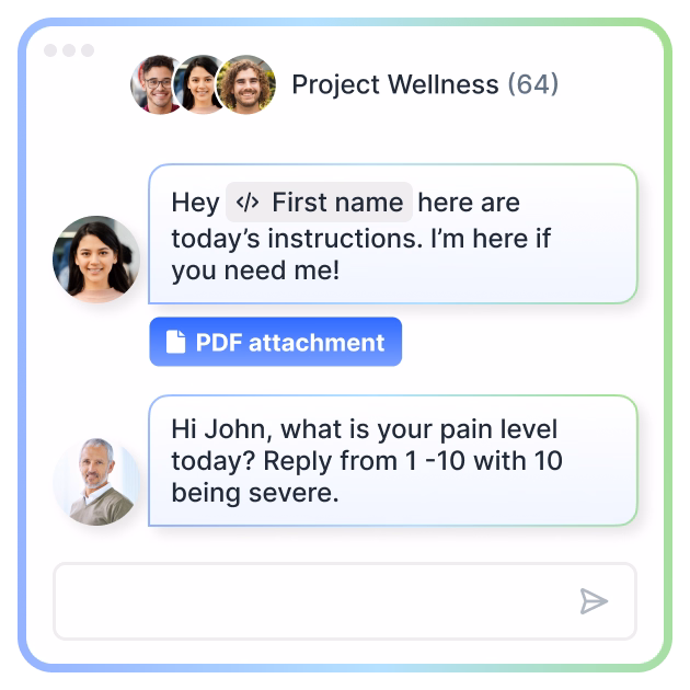 Stylized UI of Subflow’s medical platform displaying patient text messaging features for streamlined healthcare communication.