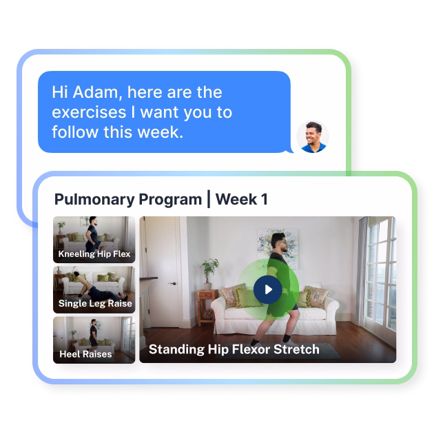 Stylized chat thread and remote treatment monitoring program using a physical therapy video library.
